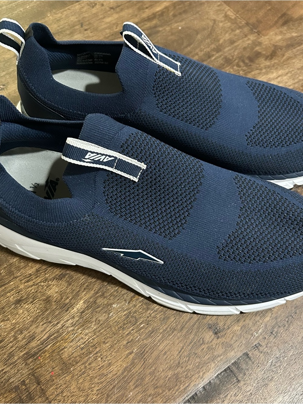 Avia Men's Navy Slip-On Knit Athletic Shoes with White Accents worn once